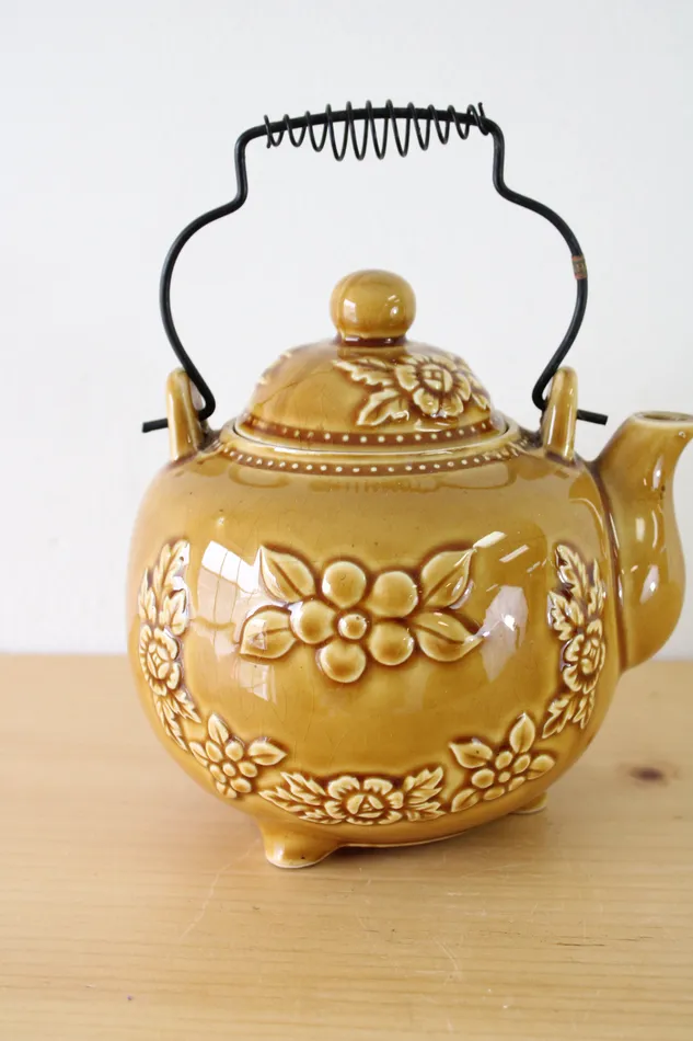 Earrings Tea Time Yellow Porcelain Vintage Made In Japan Teapot Jubilee Thrift