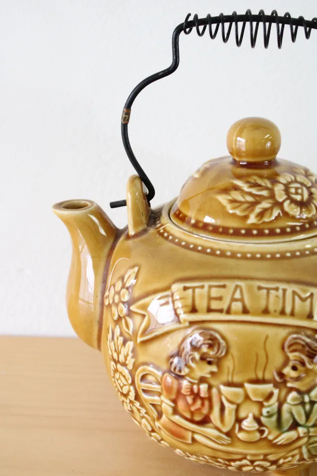 Earrings Tea Time Yellow Porcelain Vintage Made In Japan Teapot Jubilee Thrift