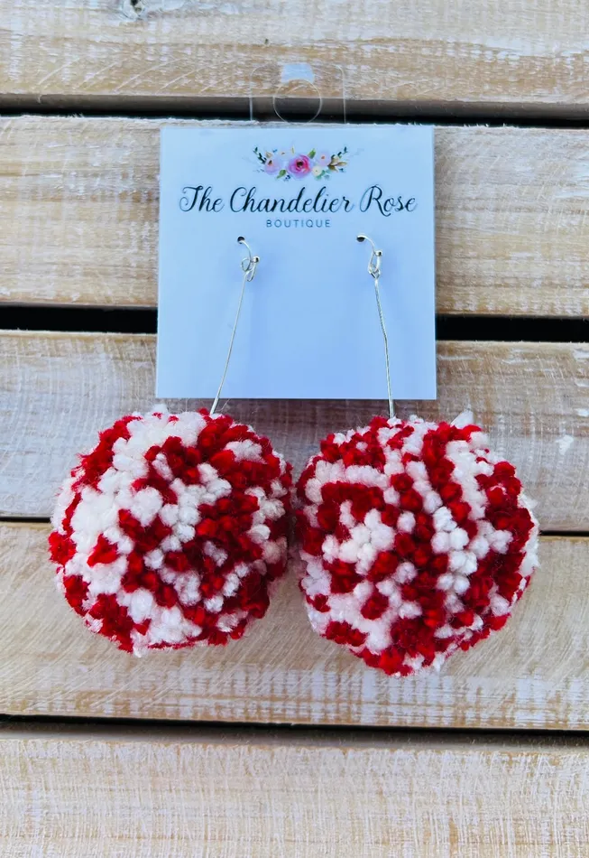 Earrings The Chandelier Rose Boutique LARGE POM POM EARRINGS WHITE AND RED