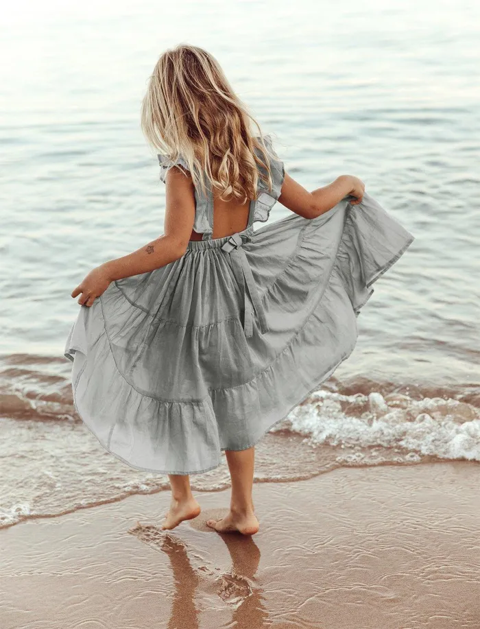 Erika Pea Lolita Apron Ruffled Sleeved Tiered Little Girls Dress Necklaces
