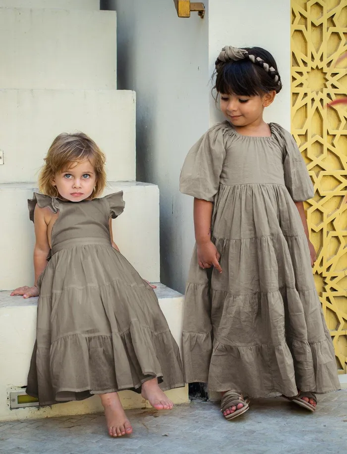 Erika Pea Lolita Apron Ruffled Sleeved Tiered Little Girls Dress Necklaces