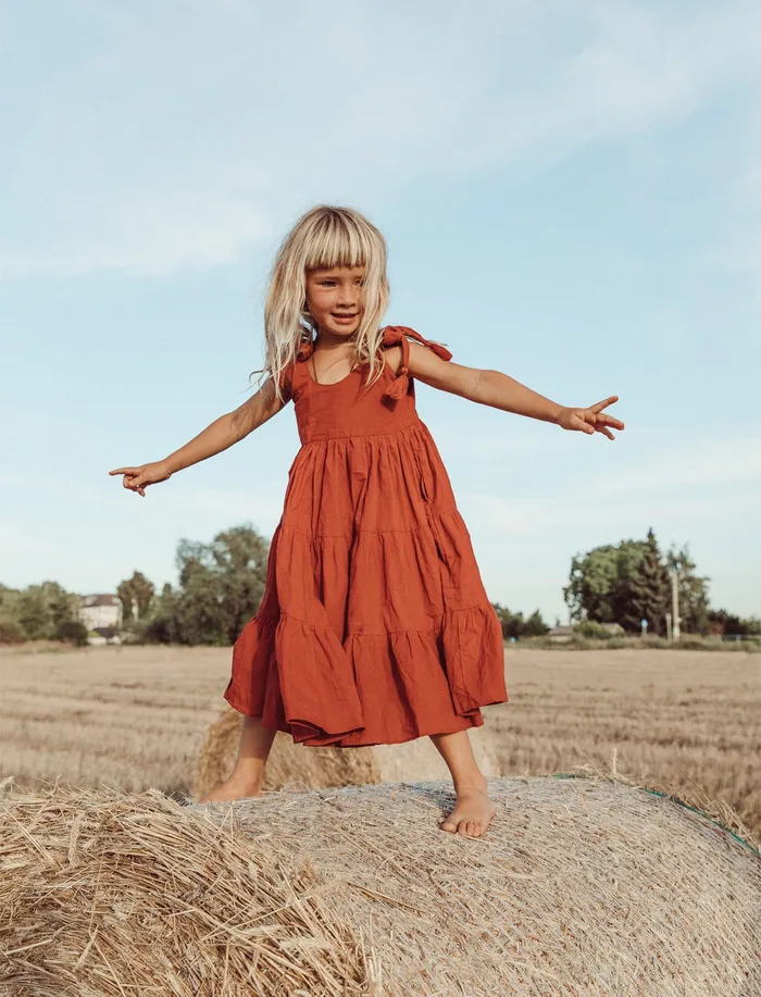 Erika Pea Necklaces Carmencita Tassel Straps Tie Tiered Singlet Little Girl Dress