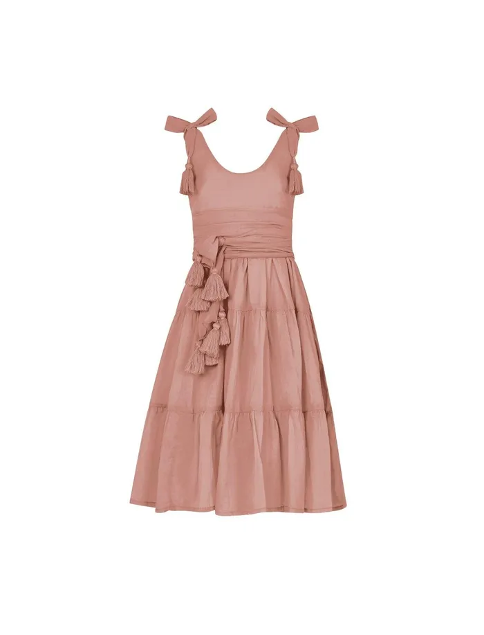 Erika Pea Necklaces Carmencita Tassel Straps Tie Tiered Singlet Little Girl Dress Erika Pea Necklaces Carmencita Tassel Straps Tie Tiered Singlet Little Girl Dress