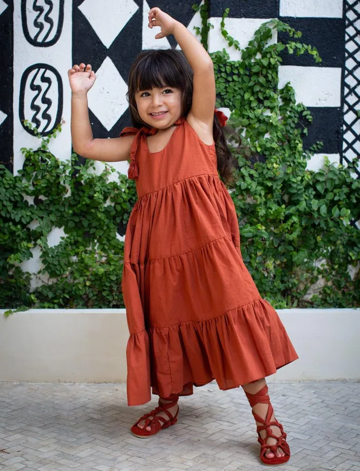 Erika Pea Necklaces Carmencita Tassel Straps Tie Tiered Singlet Little Girl Dress Erika Pea Necklaces Carmencita Tassel Straps Tie Tiered Singlet Little Girl Dress