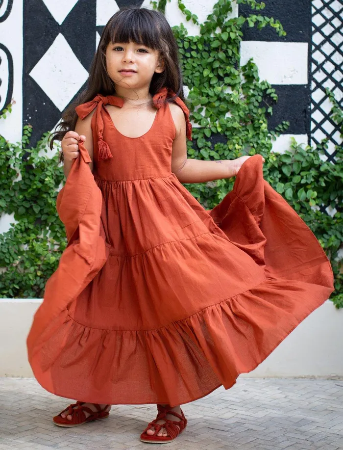Erika Pea Necklaces Carmencita Tassel Straps Tie Tiered Singlet Little Girl Dress Erika Pea Necklaces Carmencita Tassel Straps Tie Tiered Singlet Little Girl Dress