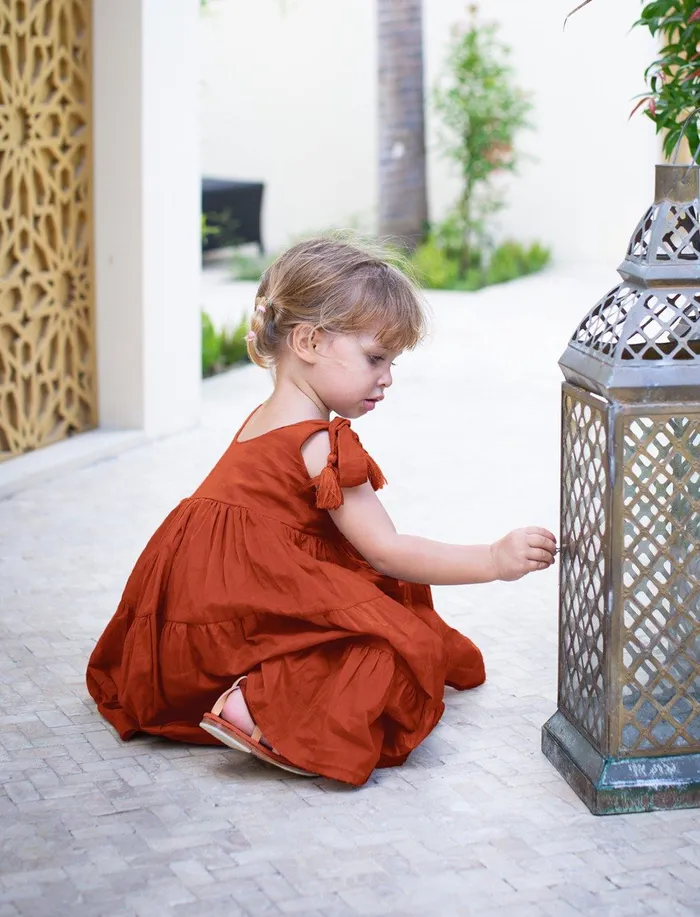 Erika Pea Necklaces Carmencita Tassel Straps Tie Tiered Singlet Little Girl Dress Erika Pea Necklaces Carmencita Tassel Straps Tie Tiered Singlet Little Girl Dress