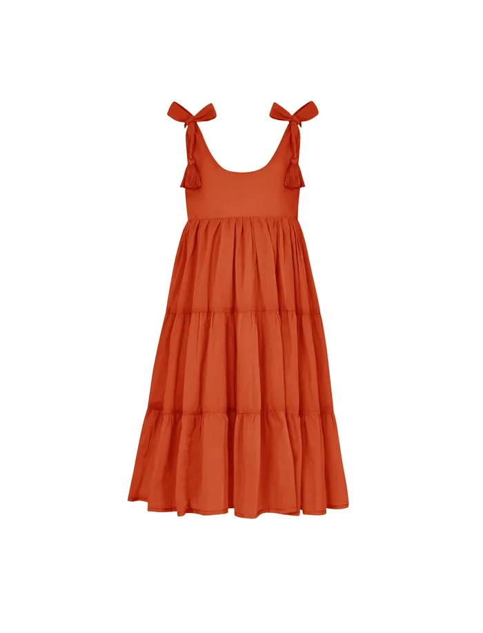 Erika Pea Necklaces Carmencita Tassel Straps Tie Tiered Singlet Little Girl Dress Erika Pea Necklaces Carmencita Tassel Straps Tie Tiered Singlet Little Girl Dress
