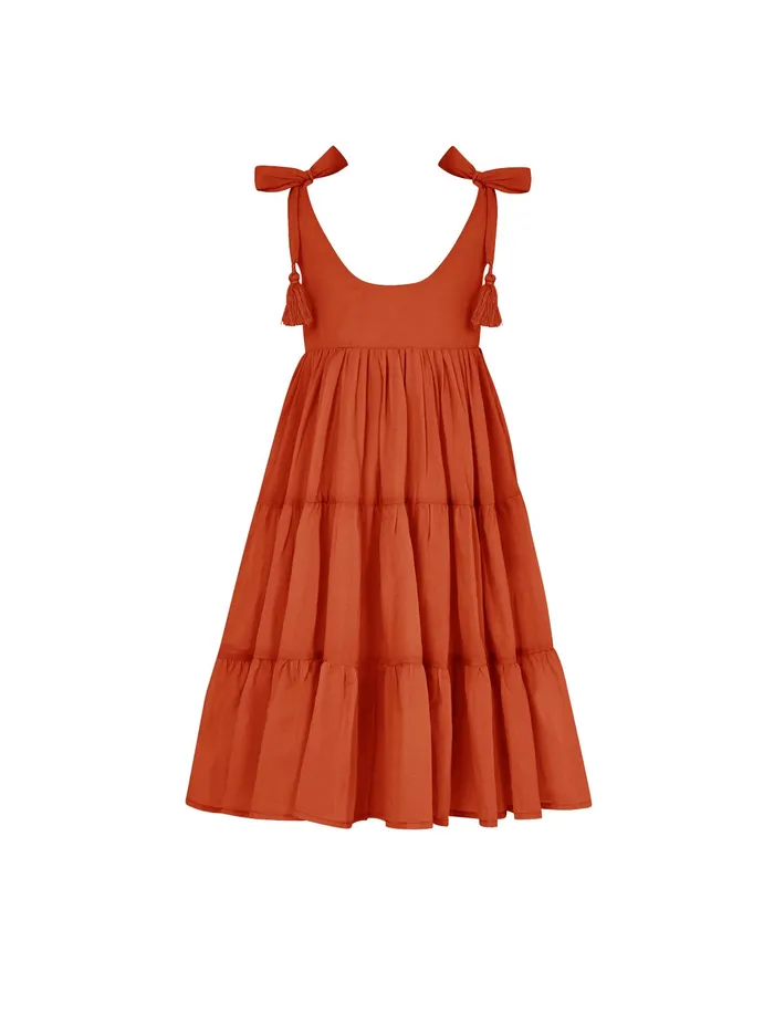 Erika Pea Necklaces Carmencita Tassel Straps Tie Tiered Singlet Little Girl Dress Erika Pea Necklaces Carmencita Tassel Straps Tie Tiered Singlet Little Girl Dress