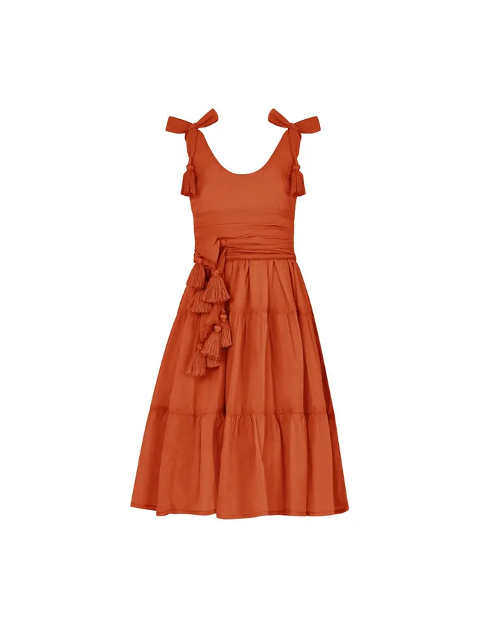 Erika Pea Necklaces Carmencita Tassel Straps Tie Tiered Singlet Little Girl Dress Erika Pea Necklaces Carmencita Tassel Straps Tie Tiered Singlet Little Girl Dress