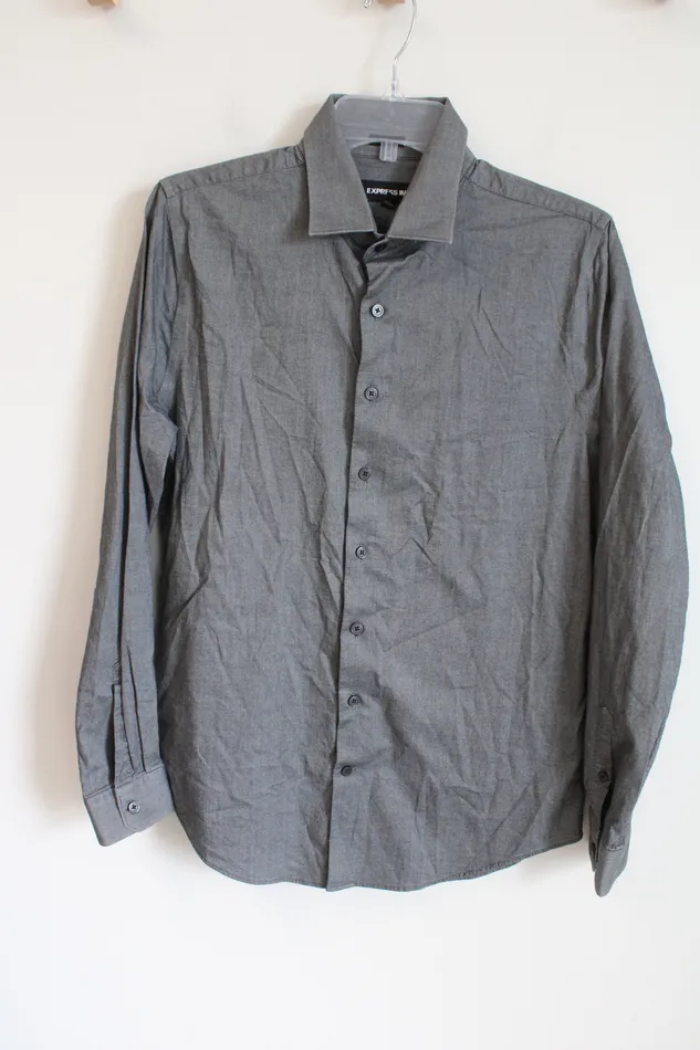 Express 1MX Extra Slim Gray Long Sleeved Button Down Shirt M 15155 Express Earrings