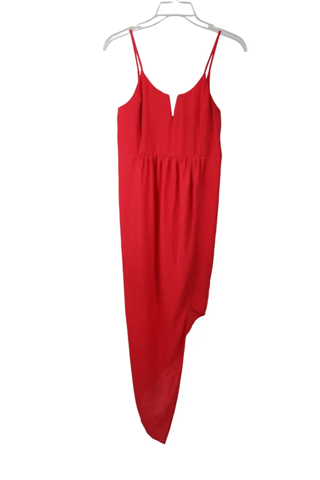 Express Coral Red Chiffon Asymmetrical Dress 4 Express Earrings