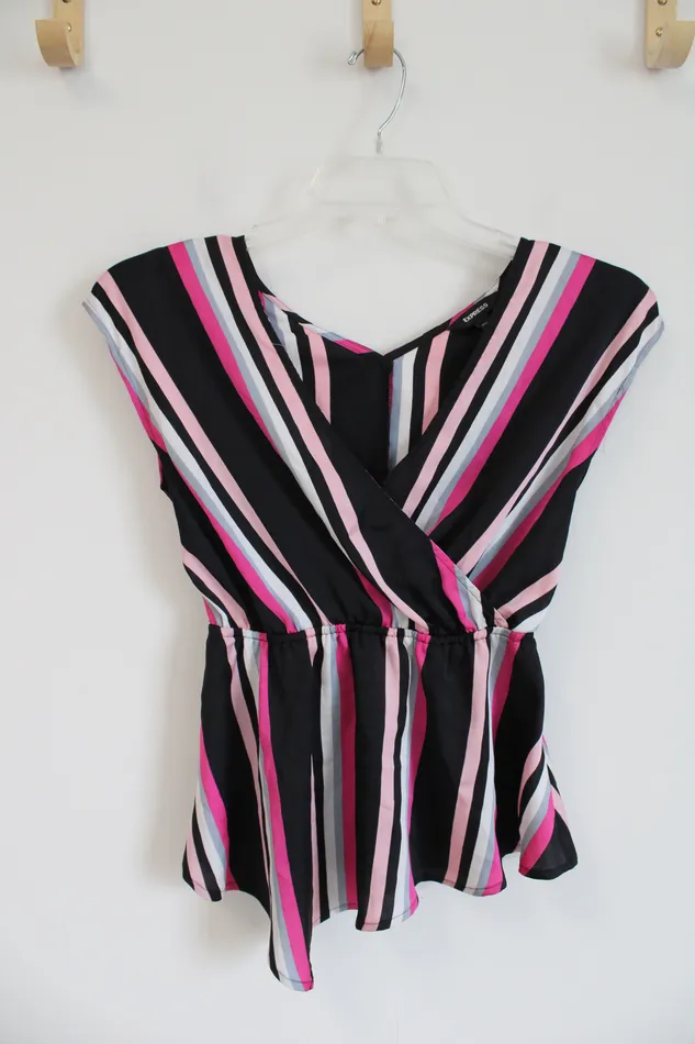 Express Rings Express Black Pink Striped Elastic Waist Top XS