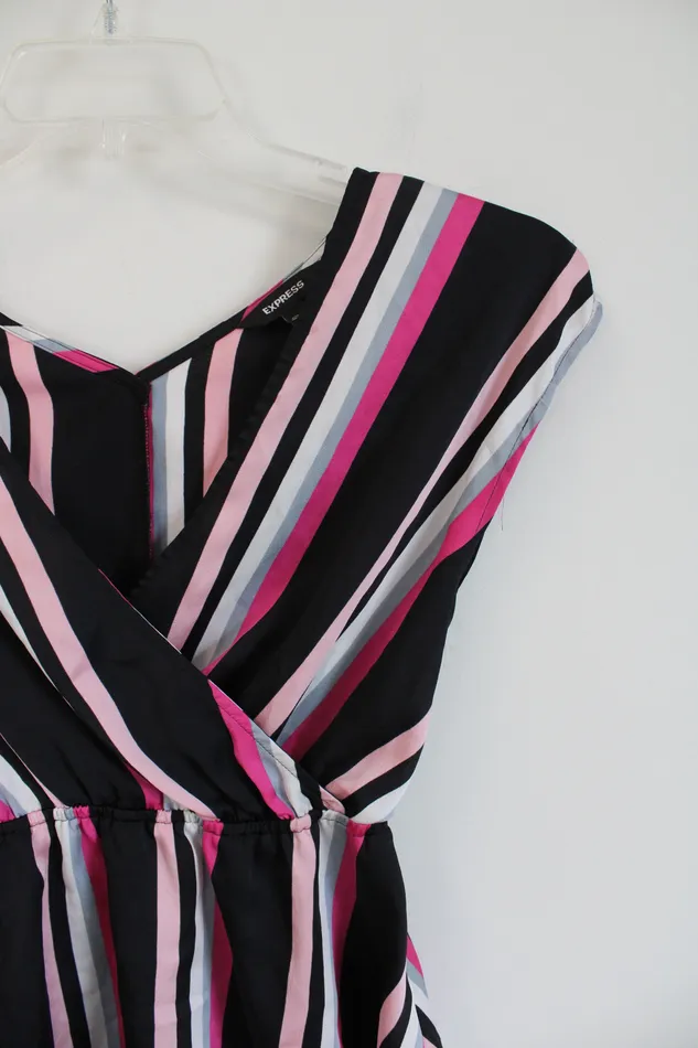 Express Rings Express Black Pink Striped Elastic Waist Top XS