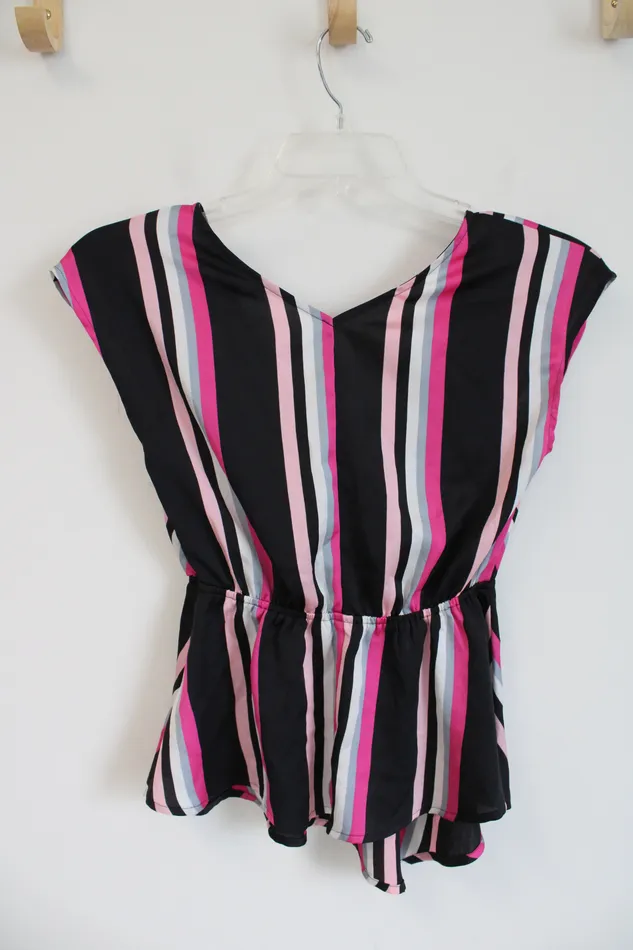 Express Rings Express Black Pink Striped Elastic Waist Top XS