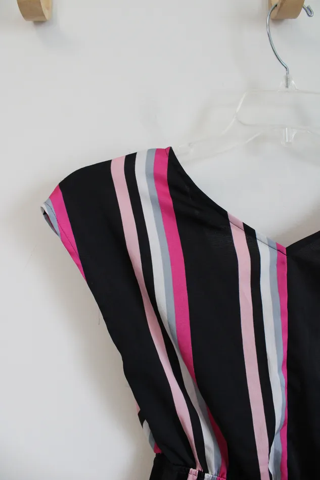 Express Rings Express Black Pink Striped Elastic Waist Top XS