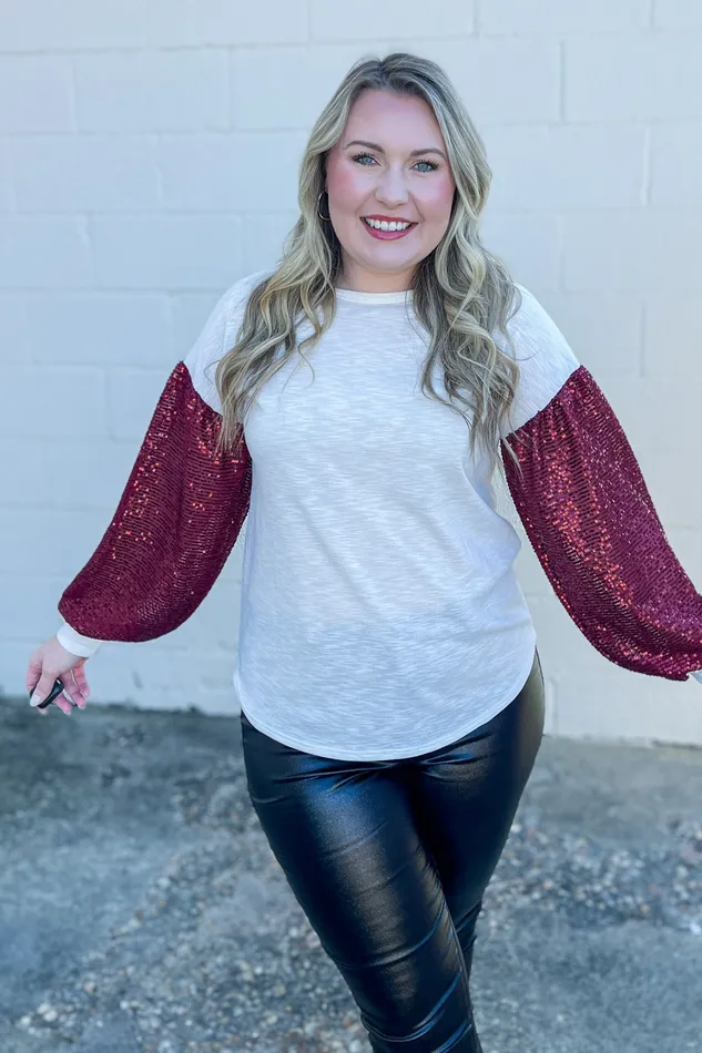 Fabulous Feels Sequin Sleeve Top Hopely Earrings