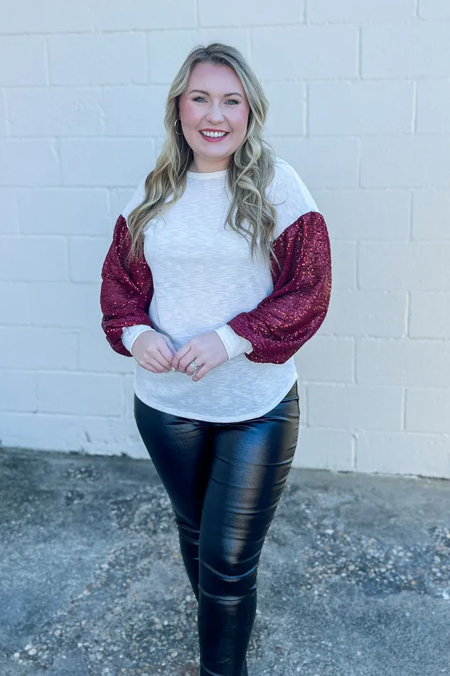 Fabulous Feels Sequin Sleeve Top Hopely Earrings