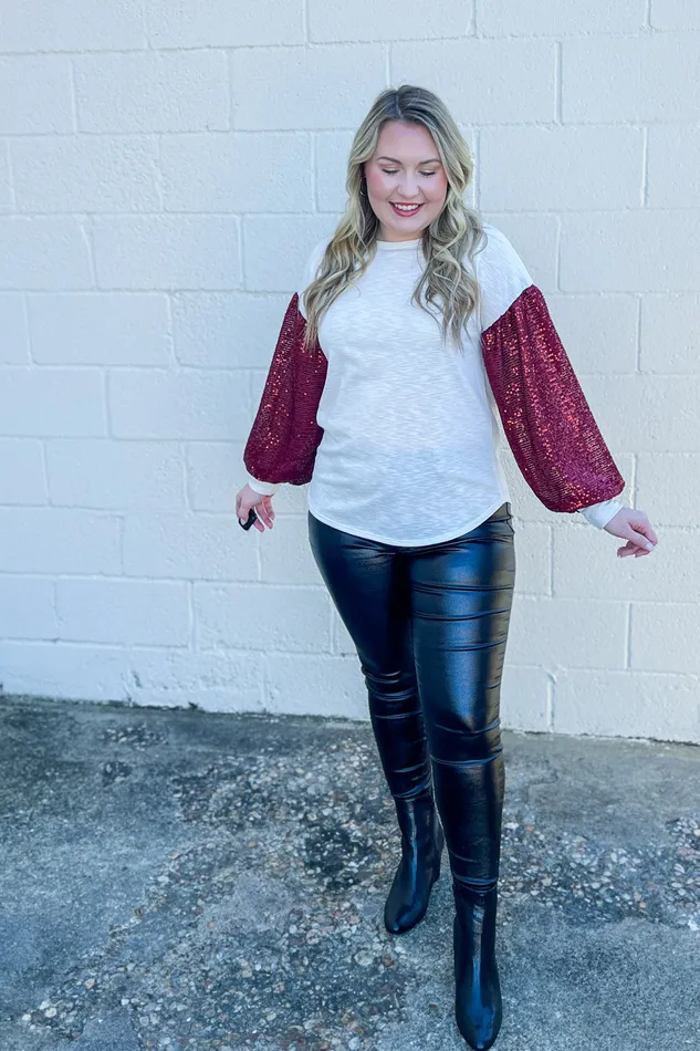 Fabulous Feels Sequin Sleeve Top Hopely Earrings
