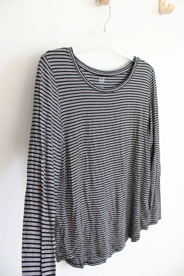Gap Luxe T Black White Striped Long Sleeved Top S Gap Rings