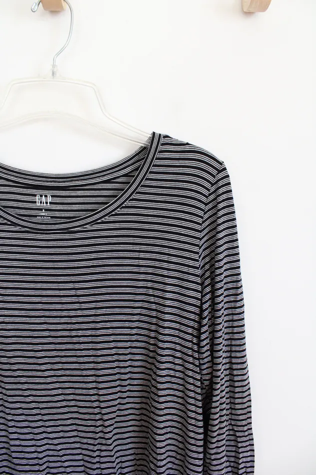 Gap Luxe T Black White Striped Long Sleeved Top S Gap Rings
