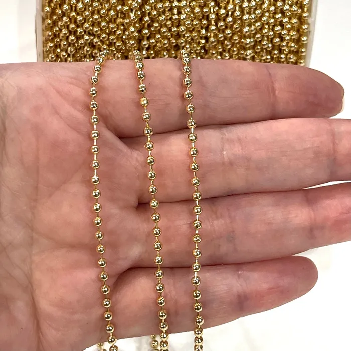 Gold Plated Ball Chain 2mm Gold Ball Chain Peppy Beads Necklaces