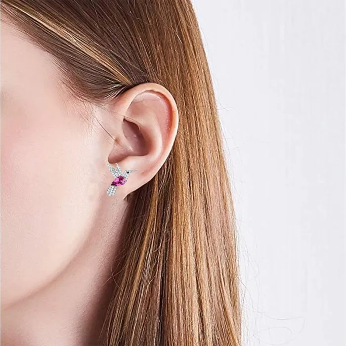 Gold Shield Earrings Aretes de Colibr Plata 925 y Circonia