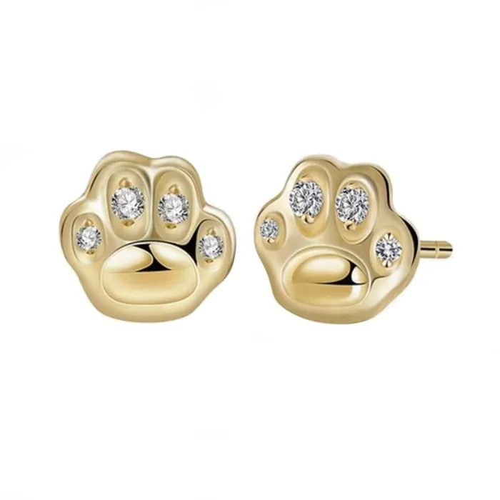 Gold Shield Earrings Aretes de plata para Mujer y Zirconia de Huellas de Gato
