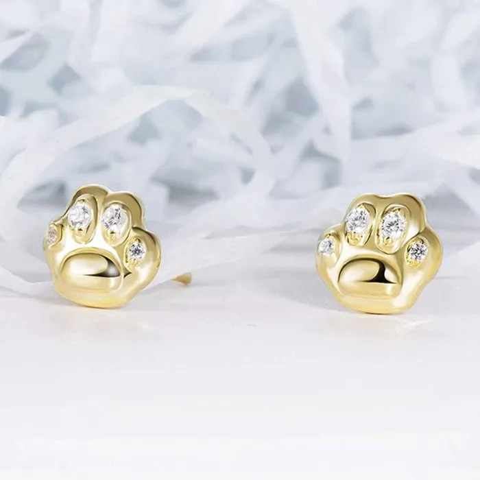 Gold Shield Earrings Aretes de plata para Mujer y Zirconia de Huellas de Gato