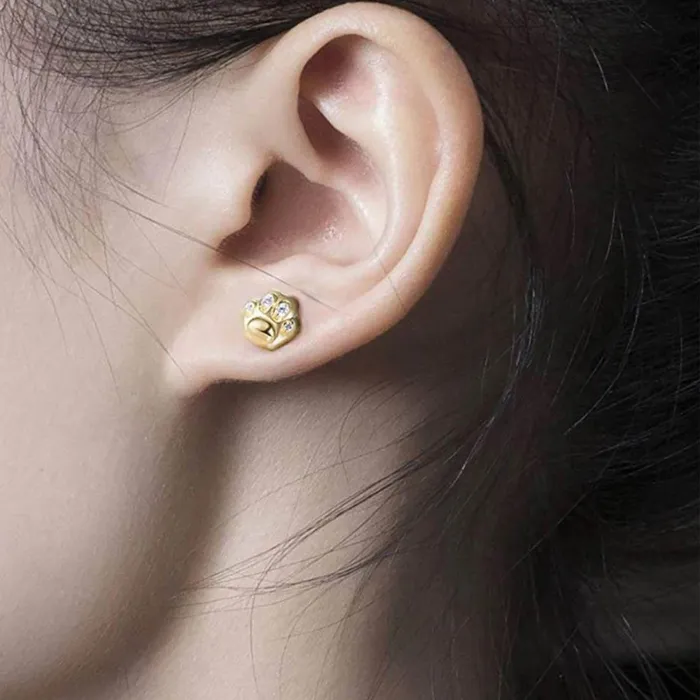 Gold Shield Earrings Aretes de plata para Mujer y Zirconia de Huellas de Gato
