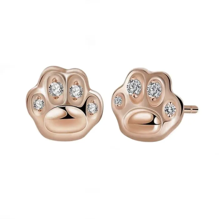 Gold Shield Earrings Aretes de plata para Mujer y Zirconia de Huellas de Gato