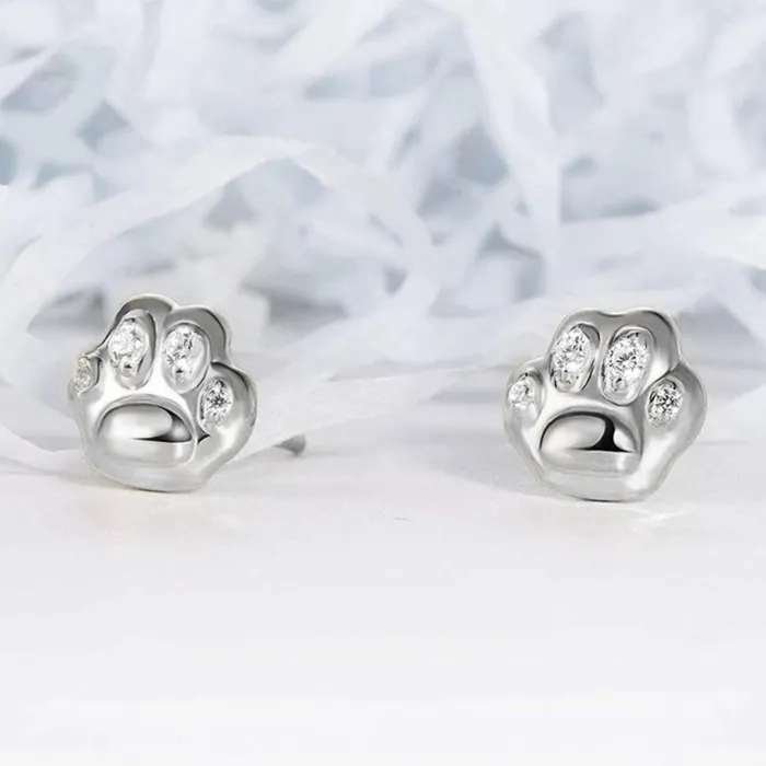 Gold Shield Earrings Aretes de plata para Mujer y Zirconia de Huellas de Gato