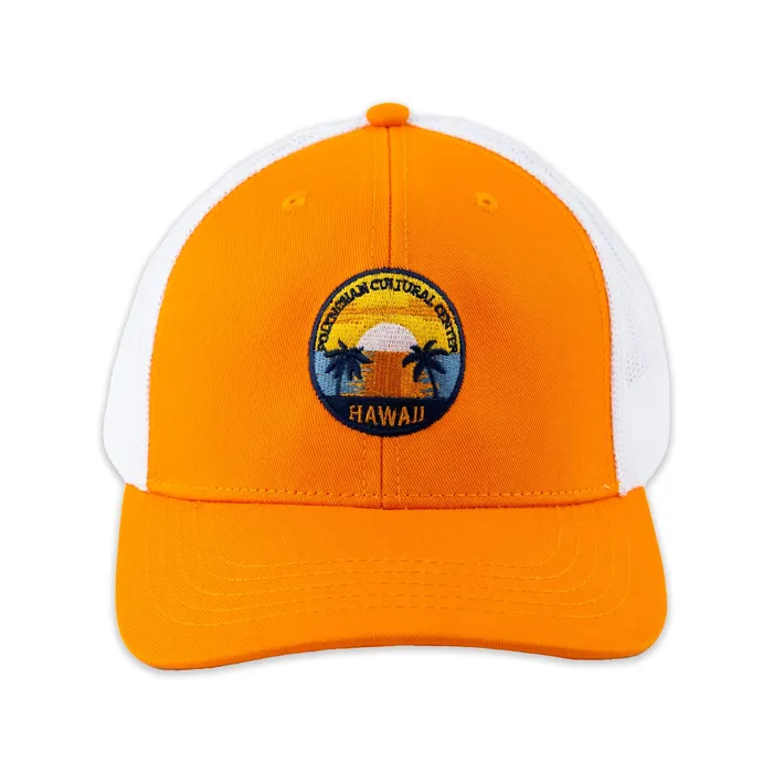 GREATMOUNTAINWE Polynesian Cultural Center Sunset Ball Cap Orange White Rings