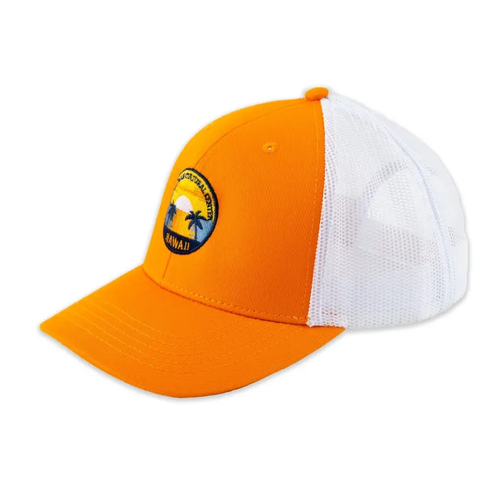 GREATMOUNTAINWE Polynesian Cultural Center Sunset Ball Cap Orange White Rings