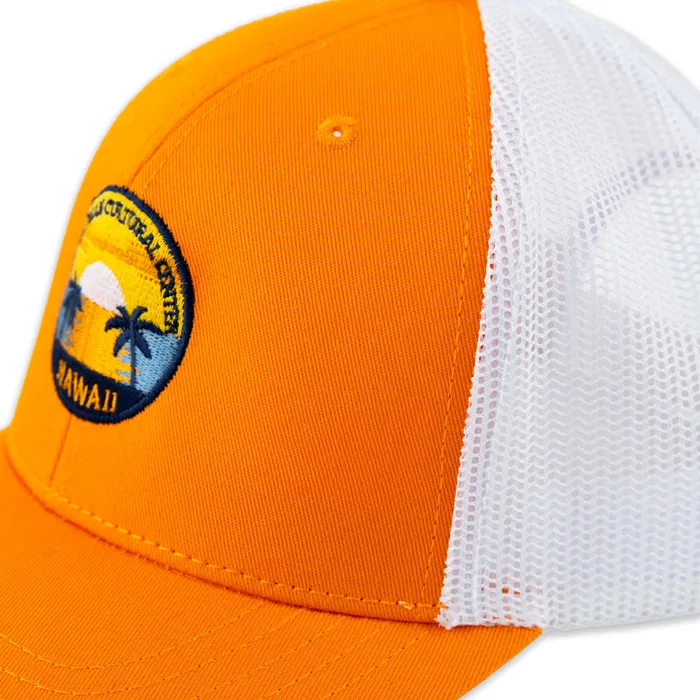 GREATMOUNTAINWE Polynesian Cultural Center Sunset Ball Cap Orange White Rings