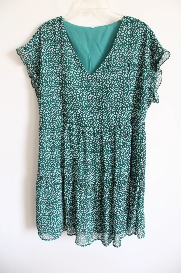 Green Chiffon Leopard Dress L Jubilee Thrift Earrings