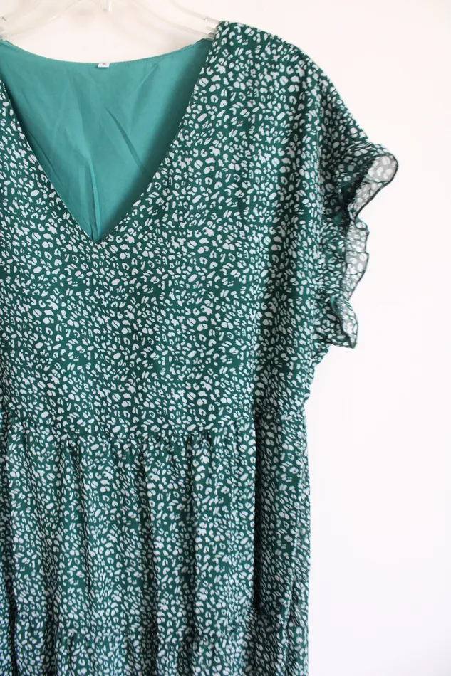 Green Chiffon Leopard Dress L Jubilee Thrift Earrings