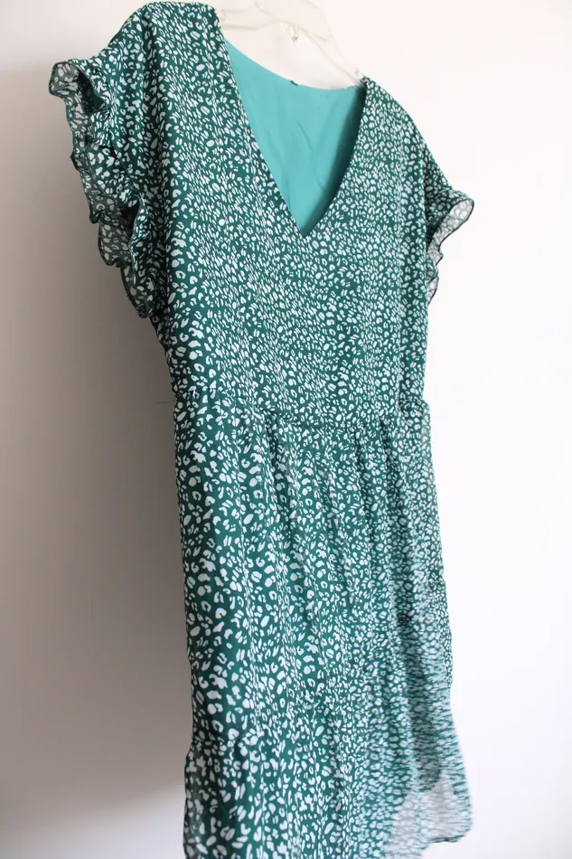 Green Chiffon Leopard Dress L Jubilee Thrift Earrings