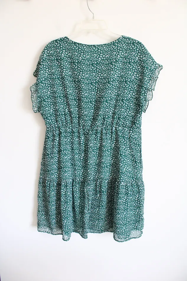 Green Chiffon Leopard Dress L Jubilee Thrift Earrings