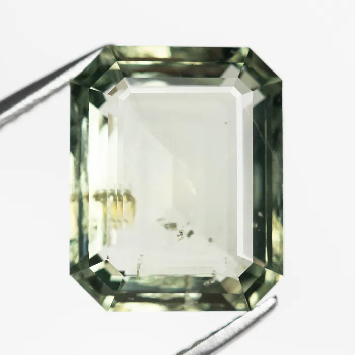 Green Step Cut Sapphire 942ct Cut Corner Rectangle Misfit Gems Rings