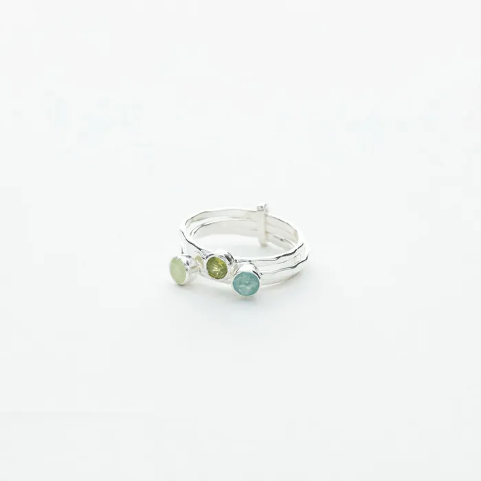 Green Stones 3 Ring Set in Silver Tiger Mountain Rings