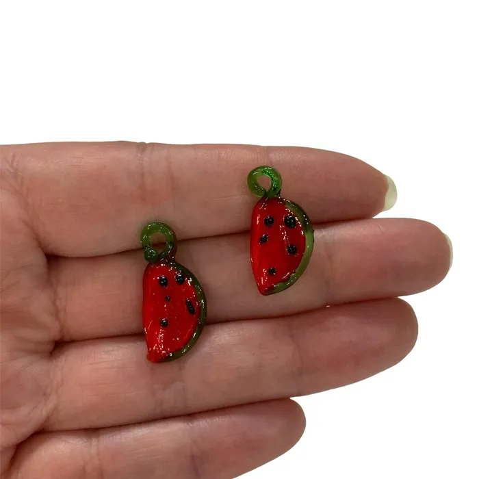 Hand Made Glass Watermelon Charms 2 Pcs in a pack Peppy Beads Earrings