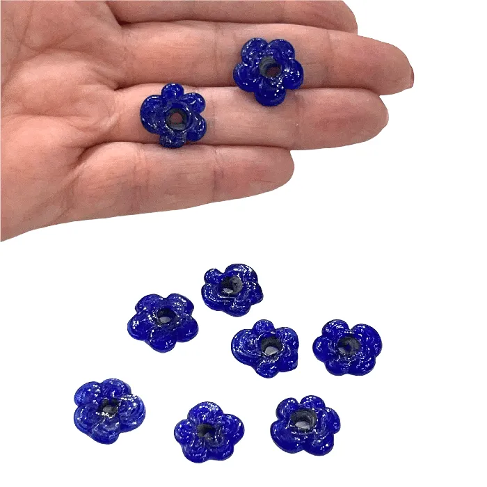 Hand Made Murano Glass Large Hole Navy Flower Beads 10 Beads in a pack Peppy Beads Earrings Hand Made Murano Glass Large Hole Navy Flower Beads 10 Beads in a pack Peppy Beads Earrings