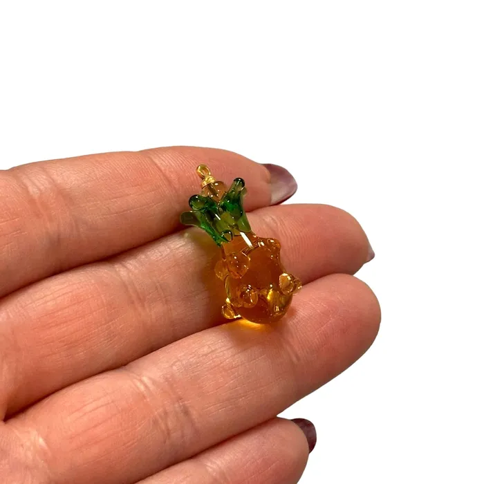 Hand Made Murano Glass Pineapple Charm With 24Kt Gold Plated Pin Peppy Beads Charm Necklaces Hand Made Murano Glass Pineapple Charm With 24Kt Gold Plated Pin Peppy Beads Charm Necklaces