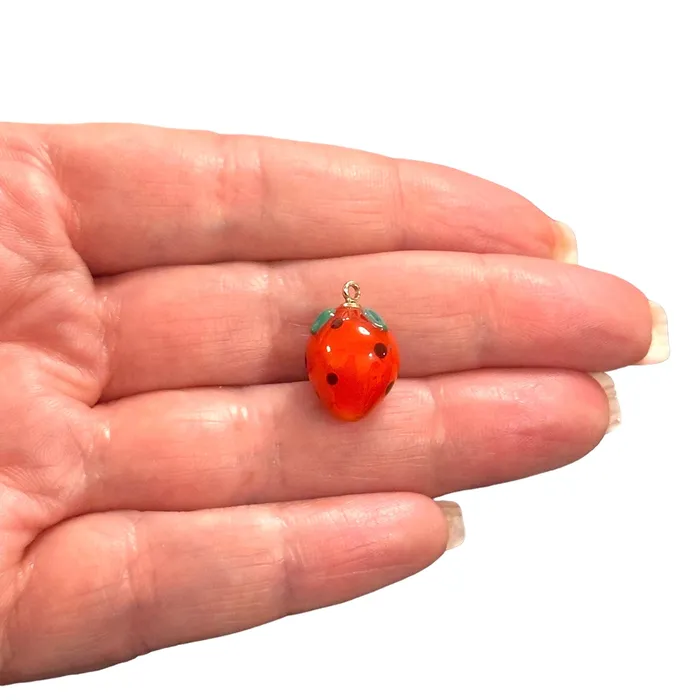 Hand Made Murano Glass Strawberry Charms With 24Kt Gold Plated Pin 2 pcs in a pack Peppy Beads Earrings Hand Made Murano Glass Strawberry Charms With 24Kt Gold Plated Pin 2 pcs in a pack Peppy Beads Earrings