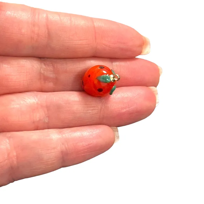 Hand Made Murano Glass Strawberry Charms With 24Kt Gold Plated Pin 2 pcs in a pack Peppy Beads Earrings Hand Made Murano Glass Strawberry Charms With 24Kt Gold Plated Pin 2 pcs in a pack Peppy Beads Earrings
