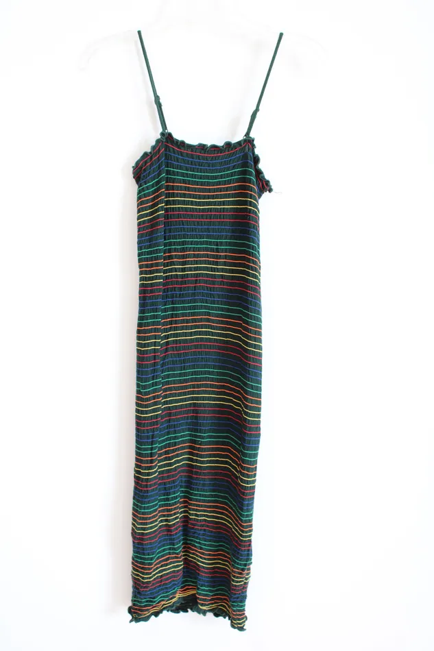 Heart Hips Green Rainbow Striped Smocked Fitted Bodycon Dress S Heart Hips Necklaces Heart Hips Green Rainbow Striped Smocked Fitted Bodycon Dress S Heart Hips Necklaces