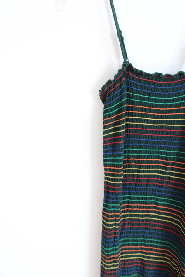 Heart Hips Green Rainbow Striped Smocked Fitted Bodycon Dress S Heart Hips Necklaces