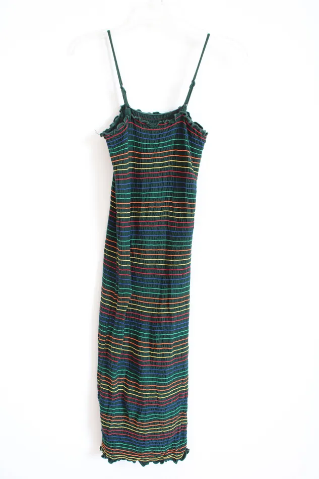 Heart Hips Green Rainbow Striped Smocked Fitted Bodycon Dress S Heart Hips Necklaces