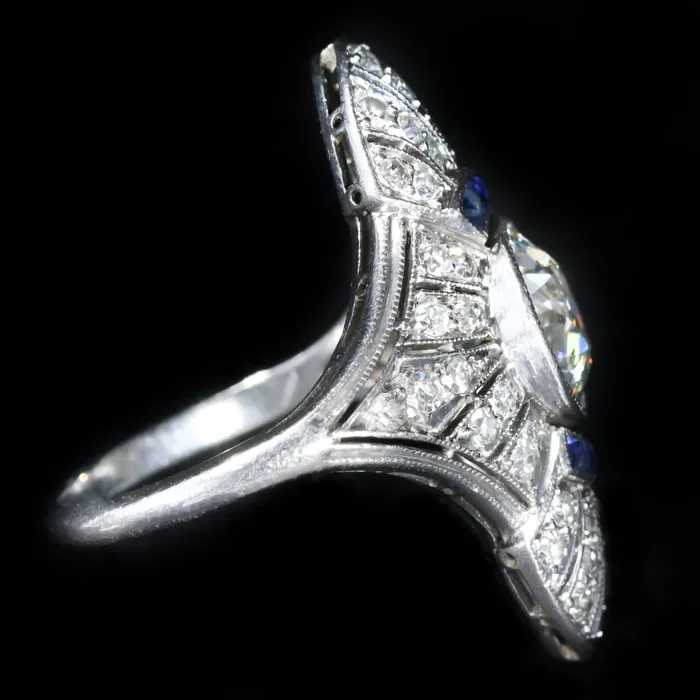 Heirloom Jewelers Rings Art Deco 160 Carat Old European Cut Diamond and Sapphire Ring