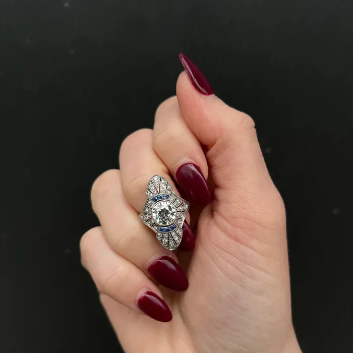 Heirloom Jewelers Rings Art Deco 160 Carat Old European Cut Diamond and Sapphire Ring